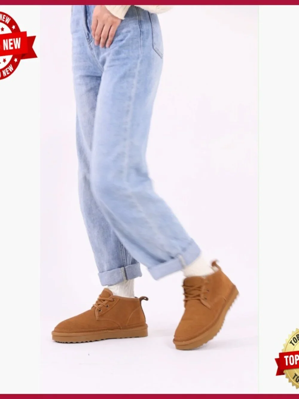 Genuine Suede Fur Lined Ankle Boots Lace Up Warm Winter Snow Booties
